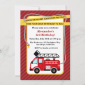 消防車の消防士の誕生日パーティーの招待 招待状 (正面)