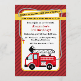 消防車の消防士の誕生日パーティーの招待 招待状