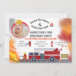 消防車の消防士の誕生日パーティーの招待 招待状