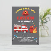 消防車の消防士の誕生日パーティーの招待 招待状 (スタンド正面)