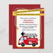 消防車の消防士の誕生日パーティー招待状 招待状 (正面/裏面)