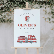 消防車の消防士の誕生日パーティー歓迎サイン