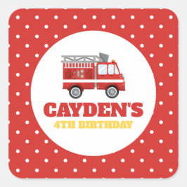 消防車の消防士の誕生日パーティー スクエアシール