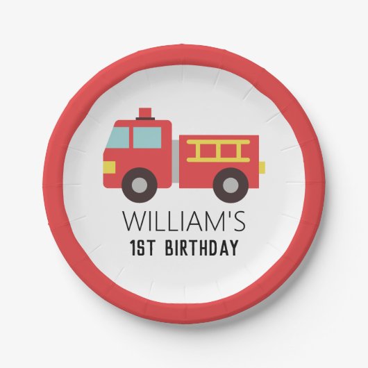消防車の消防士の誕生日パーティー ペーパープレート (正面)