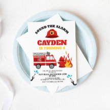 消防車の消防士の誕生日パーティー