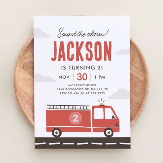 消防車の消防士の誕生日招待状 招待状
