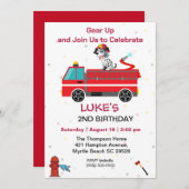 消防車の消防士キッズ2nd誕生日パーティー 招待状 (正面/裏面)