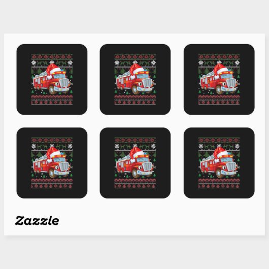 消防車の消防士クリスマスかわいい男の子サンタハット スクエアシール (シート)