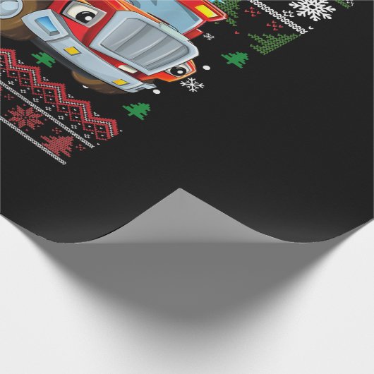 消防車の消防士クリスマスかわいい男の子サンタハット ラッピングペーパー (角)