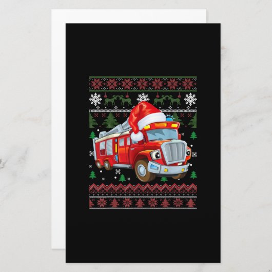 消防車の消防士クリスマスかわいい男の子サンタハット 便箋 (正面/裏面)