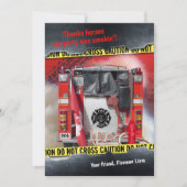 消防車の消防士サンキューカード 招待状 (正面)