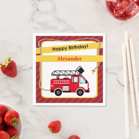 消防車の消防士ハッピーバースデーナプキンス スタンダードカクテルナプキン (インサイチュ)