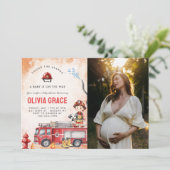 消防車の消防士ベビーシャワーパーティー写真 招待状 (スタンド正面)