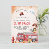 消防車の消防士ベビーシャワーパーティー 招待状 (スタンド正面)