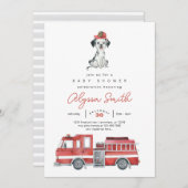 消防車の消防士ベビーシャワー招待状 招待状 (正面/裏面)