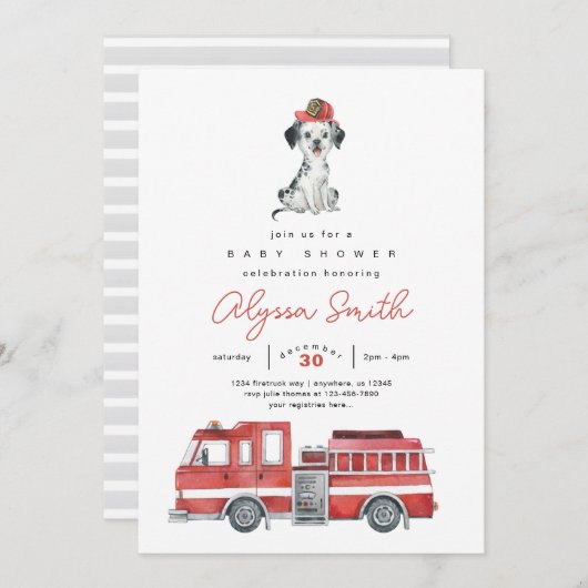 消防車の消防士ベビーシャワー招待状 招待状 (正面/裏面)