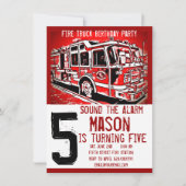 消防車の消防士子供の誕生日招待状 招待状 (正面)