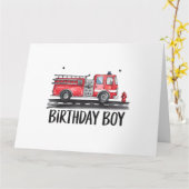 消防車の消防士少年の誕生日 カード (黄色い花)