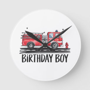 消防車の消防士少年の誕生日 ラウンド壁時計