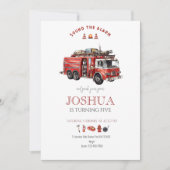 消防車の消防士招待状ミニマル セーブザデート (正面)