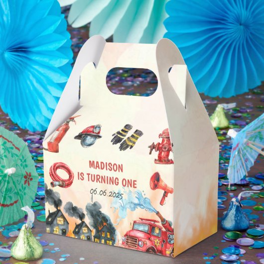 消防車の消防士1歳の誕生日 フェイバーボックス (パーティー)