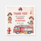 消防車の消防士1st誕生日パーティー スタンダードカクテルナプキン (正面)