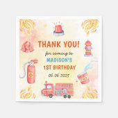 消防車の消防士1st誕生日パーティー スタンダードカクテルナプキン (正面)