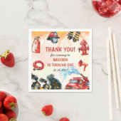 消防車の消防士1st誕生日パーティー スタンダードカクテルナプキン (インサイチュ)