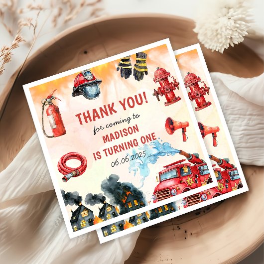 消防車の消防士1st誕生日パーティー スタンダードカクテルナプキン