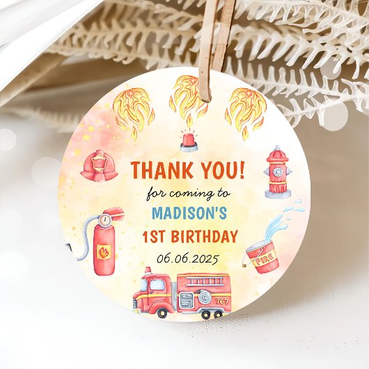 消防車の消防士1st誕生日パーティー フェイバータグ