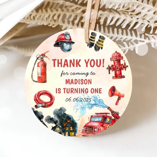 消防車の消防士1st誕生日パーティー フェイバータグ