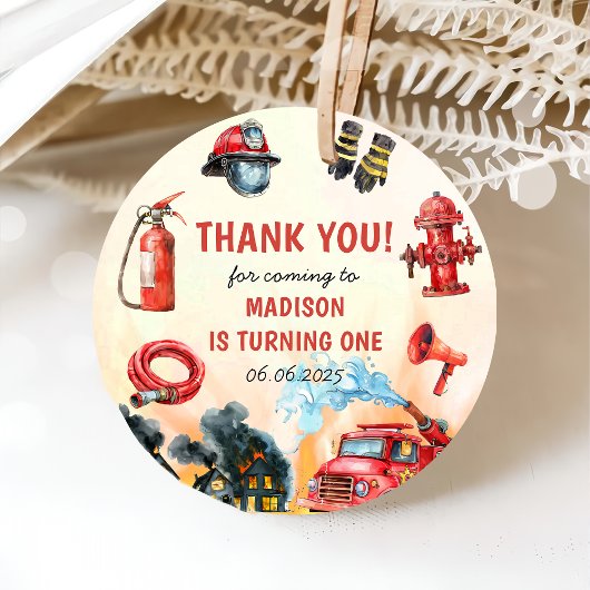消防車の消防士1st誕生日パーティー フェイバータグ