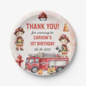 消防車の消防士1st誕生日パーティー ペーパープレート (正面)