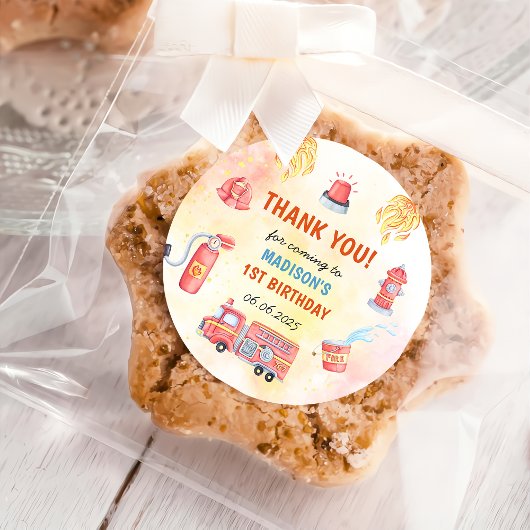 消防車の消防士1st誕生日パーティー ラウンドシール