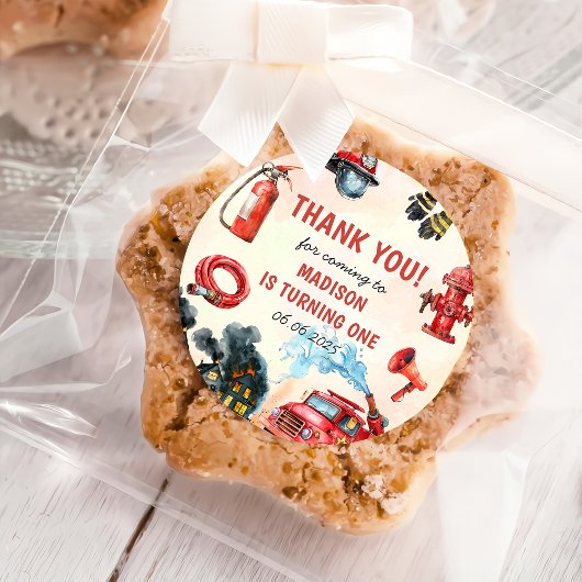 消防車の消防士1st誕生日パーティー ラウンドシール