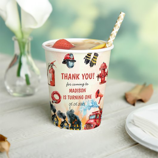 消防車の消防士1st誕生日パーティー 紙コップ