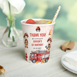 消防車の消防士1st誕生日パーティー 紙コップ