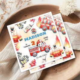 消防車の消防士2nd誕生日パーティー スタンダードカクテルナプキン
