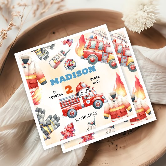 消防車の消防士2nd誕生日パーティー スタンダードカクテルナプキン
