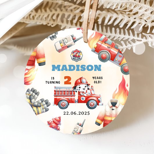 消防車の消防士2nd誕生日パーティー フェイバータグ
