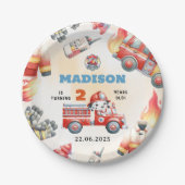 消防車の消防士2nd誕生日パーティー ペーパープレート (正面)