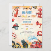 消防車の消防士2nd誕生日パーティー 招待状 (正面)