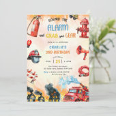 消防車の消防士2nd誕生日パーティー 招待状 (スタンド正面)