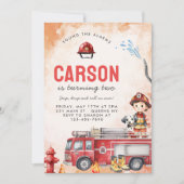 消防車の消防士2nd誕生日パーティー 招待状 (正面)