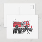 消防車の消防士 男の子の誕生日 家族 ポストカード (正面/裏面)
