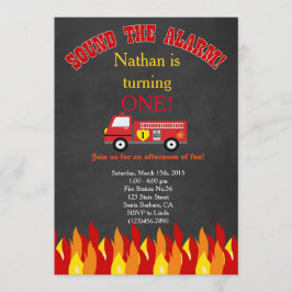 消防車の消防機関最初の誕生日パーティー招待状 招待状