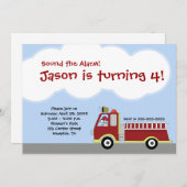 消防車の消防機関誕生日招待状 招待状 (正面/裏面)