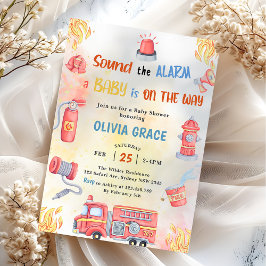 消防車の消防機関赤ちゃんシャワーパーティー 招待状