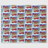 消防車の消防署の冬のシーンクリスマス ラッピングペーパー (フラット)