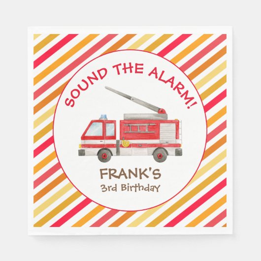 消防車の消防車のエンジンの誕生日パーティナプキンス スタンダードランチョンナプキン (正面)